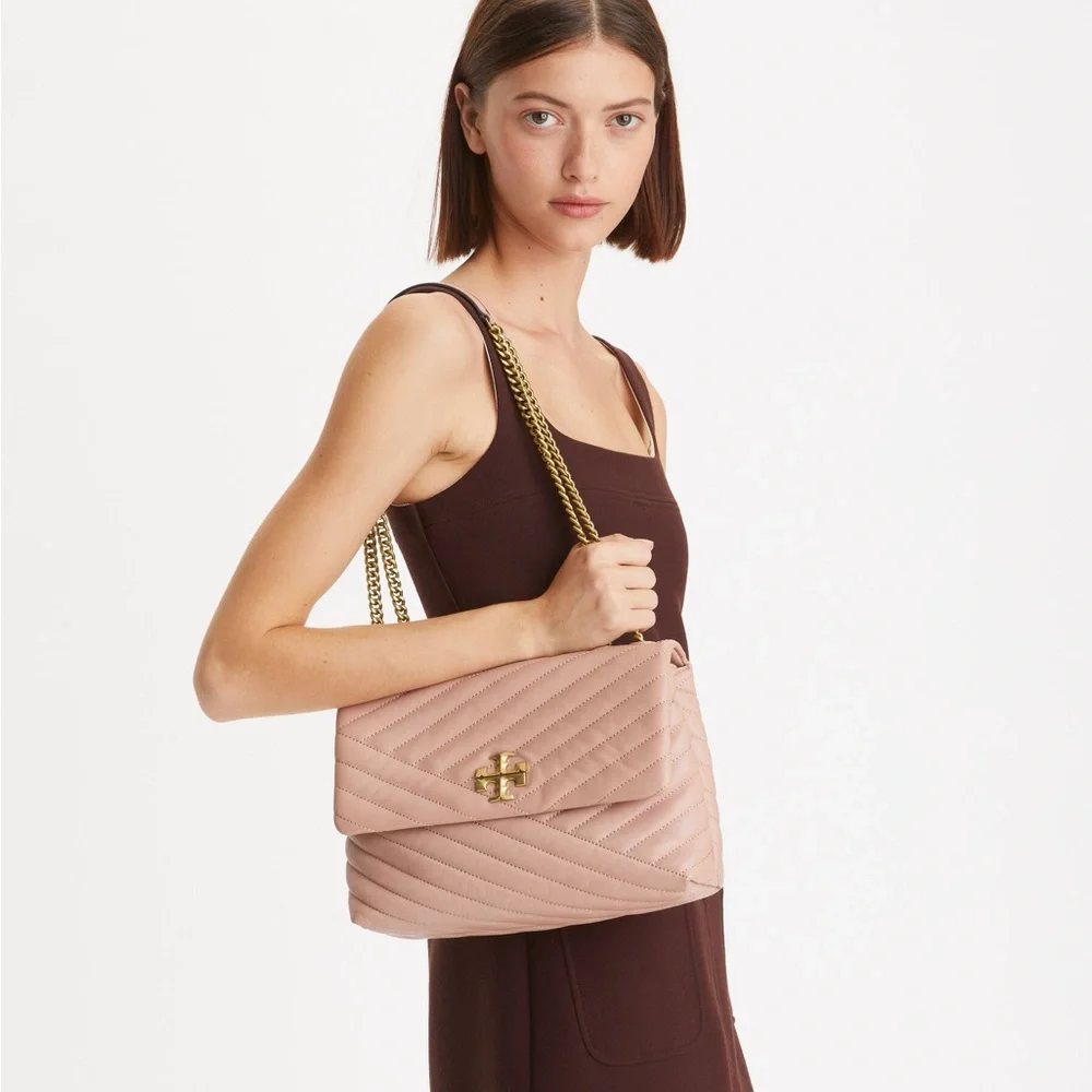 Tory Burch Kira Chevron Quilted Shoulder Bag Medium Devon Sand